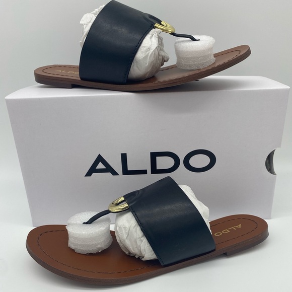 ALDO Ocericia leather ring post sandals in black - Picture 12 of 16